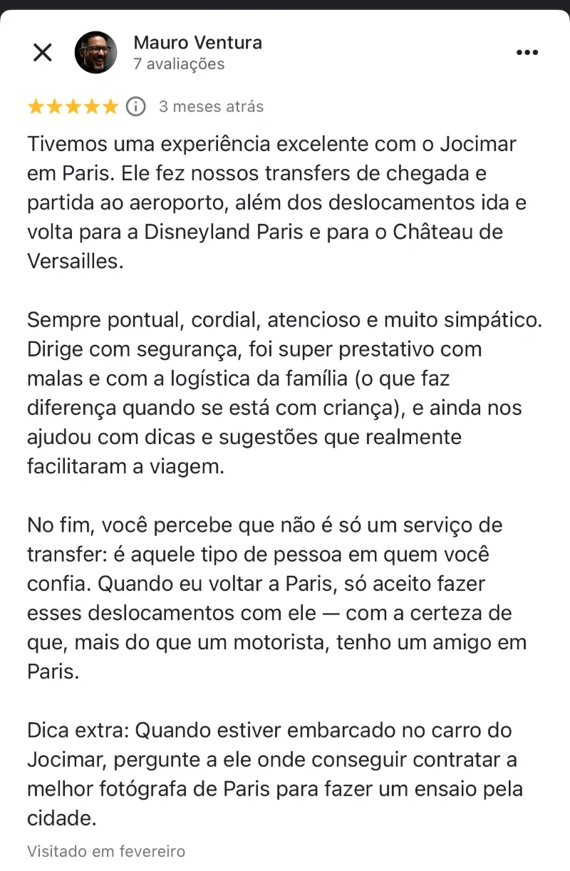 Avaliação de cliente no Google