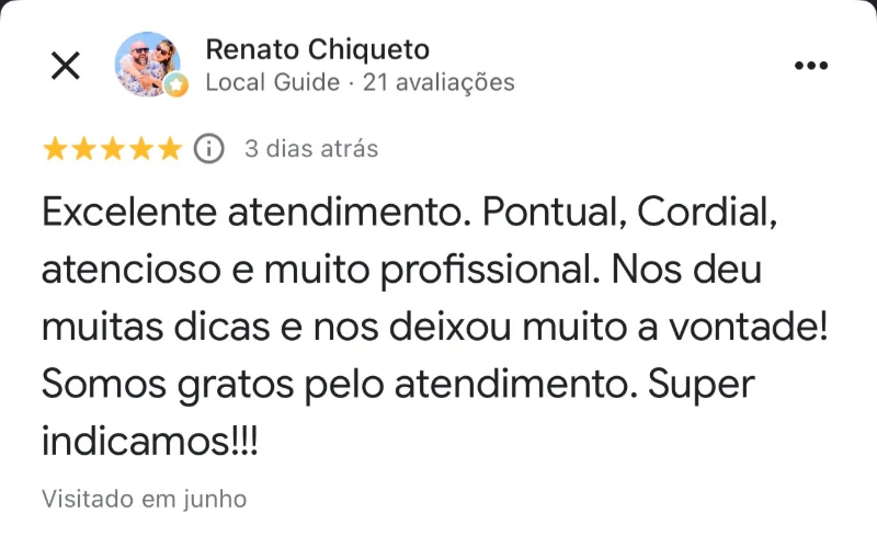 Avaliação de cliente no Google