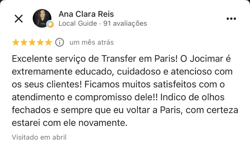 Avaliação de cliente no Google